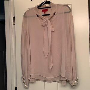 Jennifer Lopez Blouse with Bow Scarf and Beaded Wrist